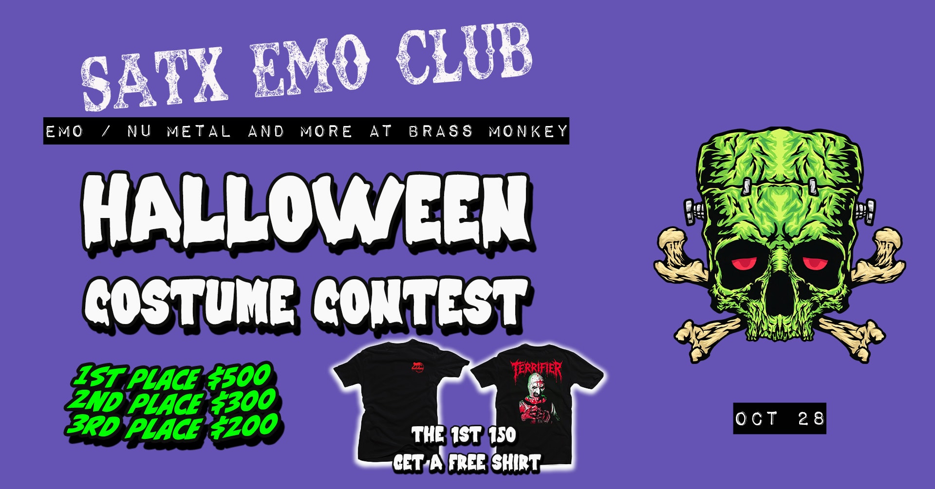 HALLOWEEN COSTUME CONTEST — SATX EMO CLUB: EMO / NU METAL & MORE — FREE SHIRT GIVEAWAY